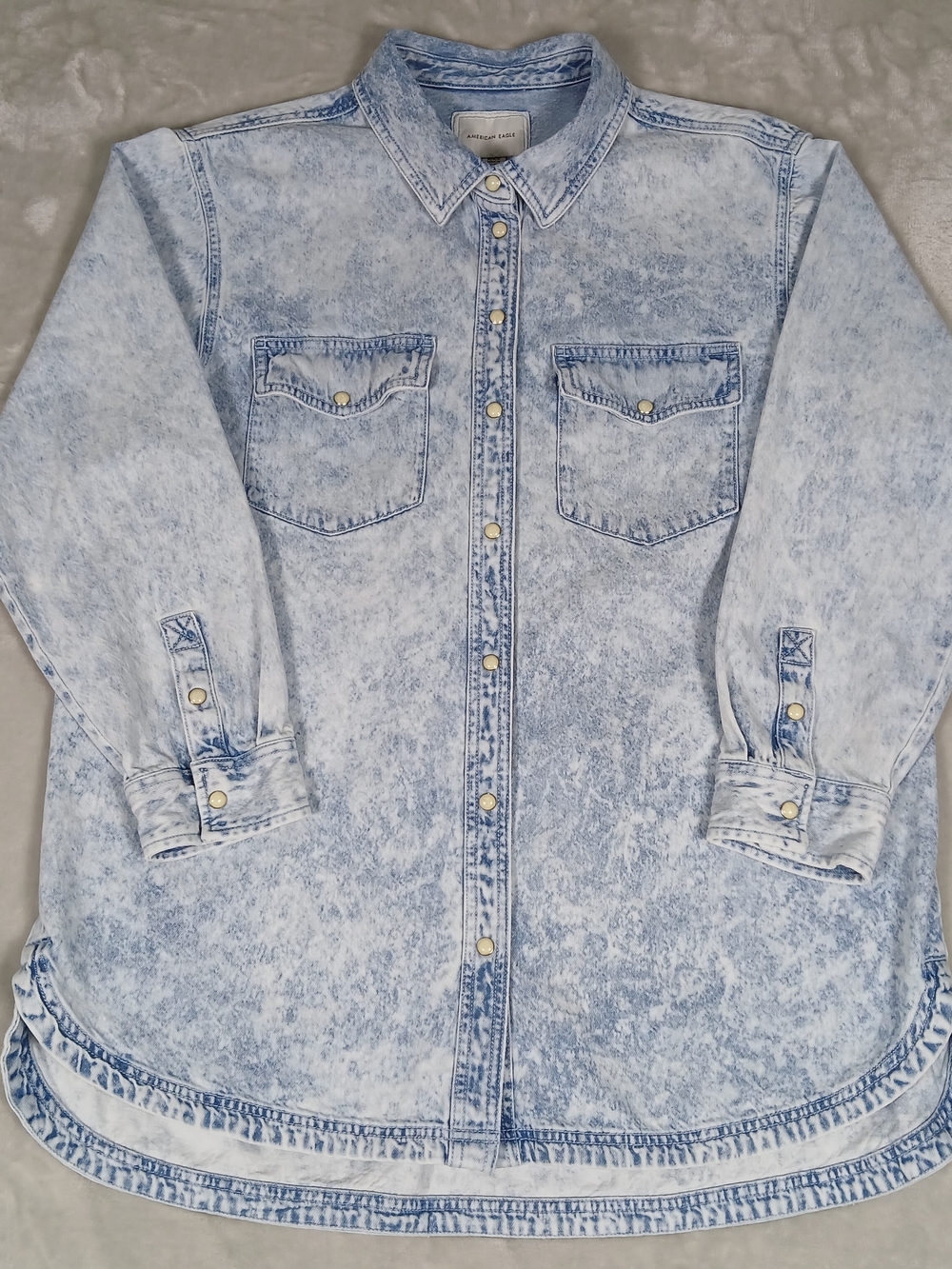 American Eagle Denim Pearl Snap Shirt M Women's Acid Wash Western